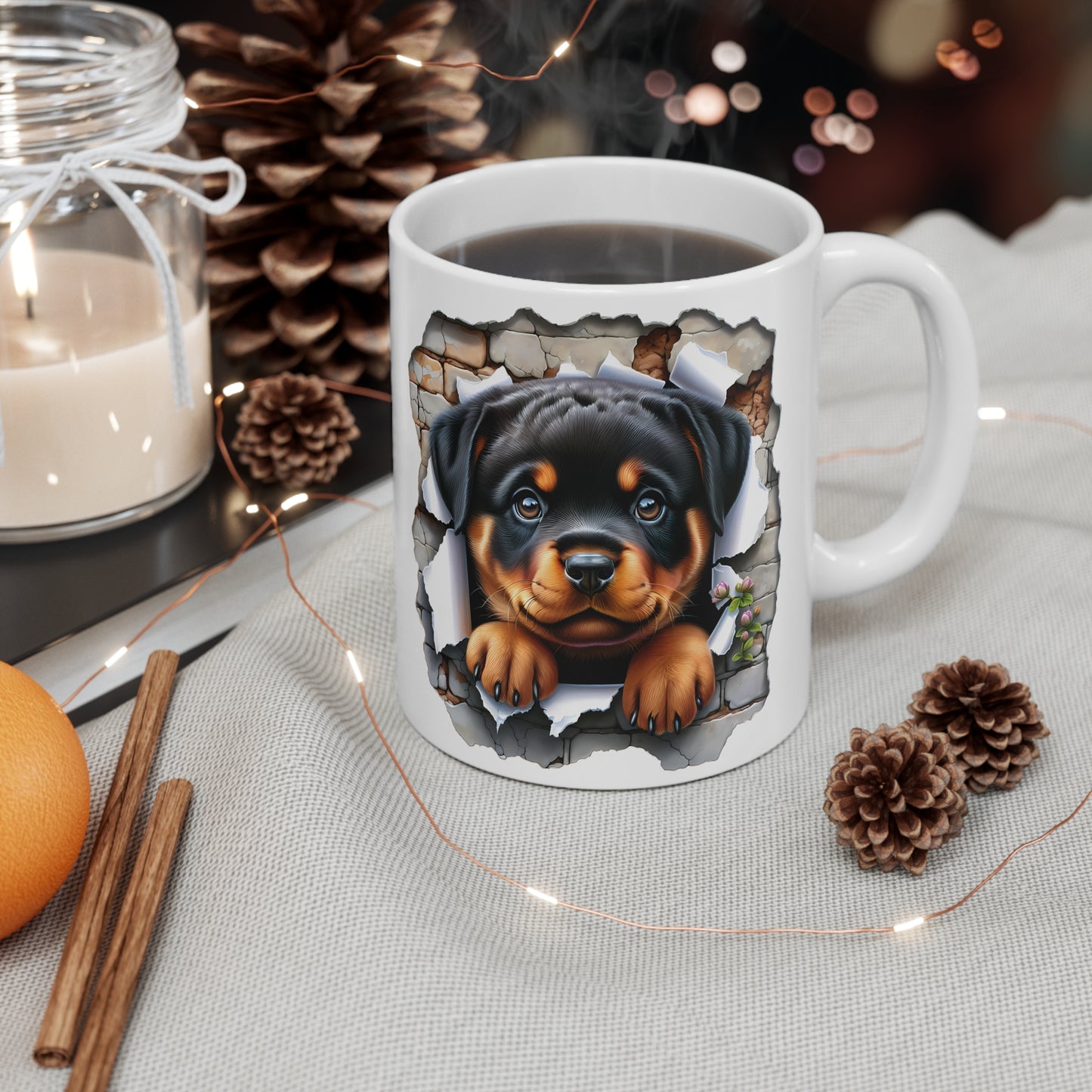 Rottweiler Puppy Mug, Dog Lover Gift, Cute Coffee Cup, Pet Themed Kitchen Decor, Animal Friendship Mug