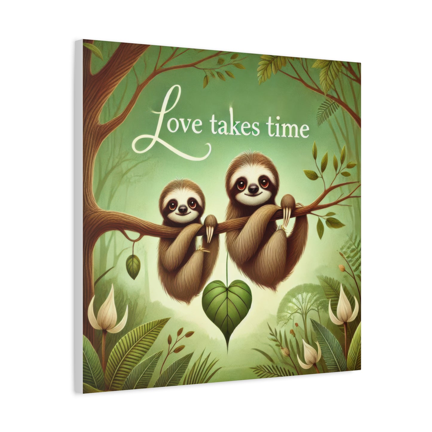 Sloth Love Canvas Wall Art, Cute Nursery Decor, Animal Illustration, Gift for Sloth Lovers, Children's Room, Love Takes Time Quote