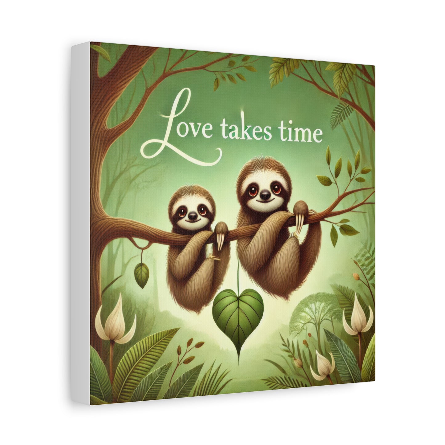 Sloth Love Canvas Wall Art, Cute Nursery Decor, Animal Illustration, Gift for Sloth Lovers, Children's Room, Love Takes Time Quote