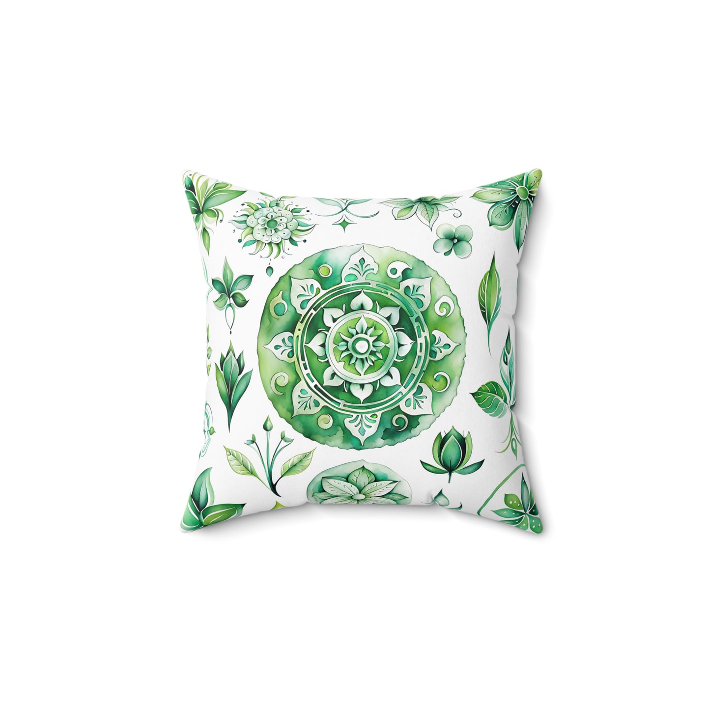 Botanical Green Mandala Pillow, Cozy Home Decor, Elegant Gift for Garden Lovers, Seasonal Refresh, Decorative Cushion