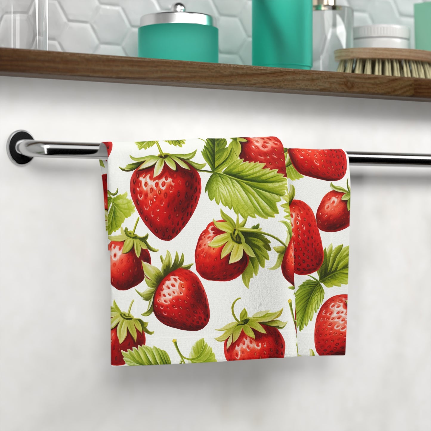 Strawberry Print Face Towel - Cute Kitchen Decor, Bathroom Accessories, Gift for Home, Eco-Friendly Towels, Summer Vibes