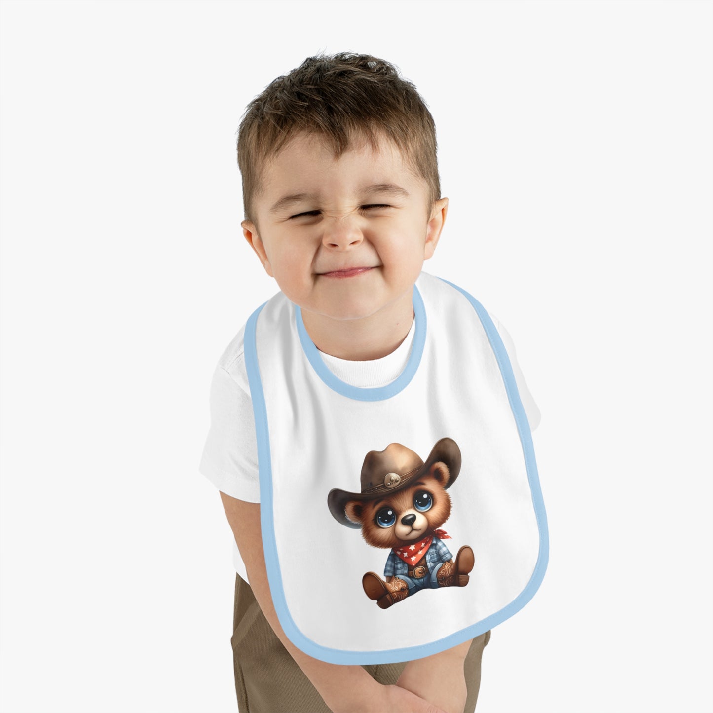Cowboy Bear Baby Bib, Cute Baby Outfit, Newborn Gift, Baby Shower Present, Western Themed Bib, Fun Feeding Accessory