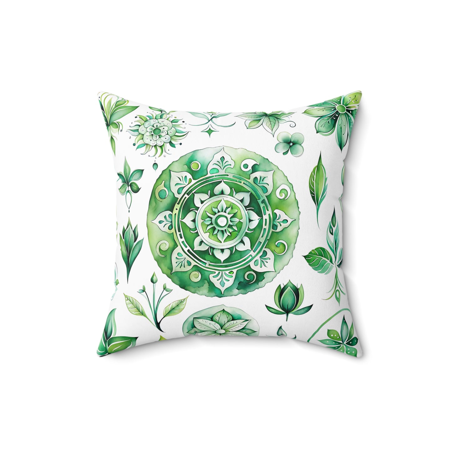 Botanical Green Mandala Pillow, Cozy Home Decor, Elegant Gift for Garden Lovers, Seasonal Refresh, Decorative Cushion