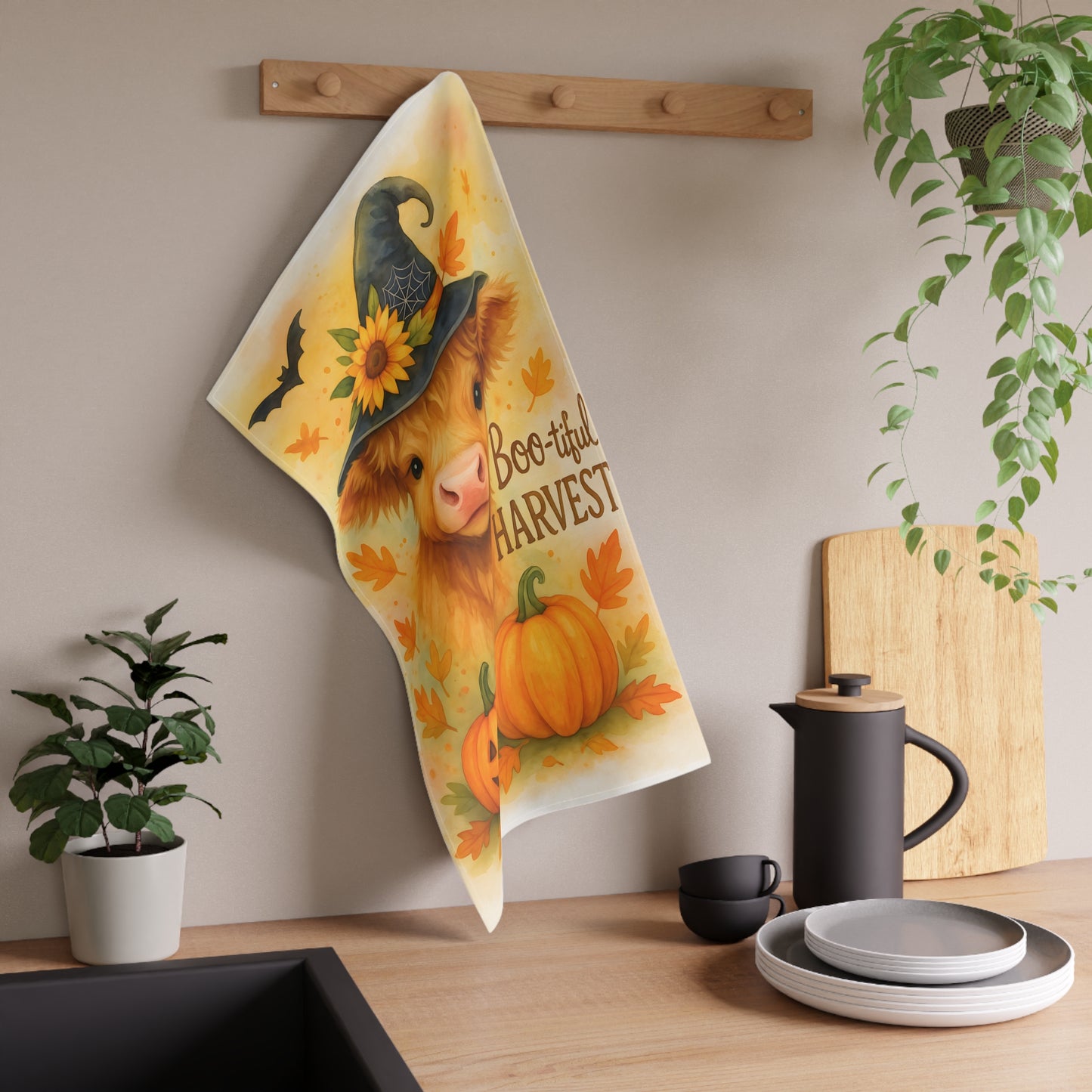 Autumn Harvest Tea Towels, Cozy Kitchen Decor, Farmhouse Style, Fall Gifts, Thanksgiving Decor, Cute Cow Teatowels