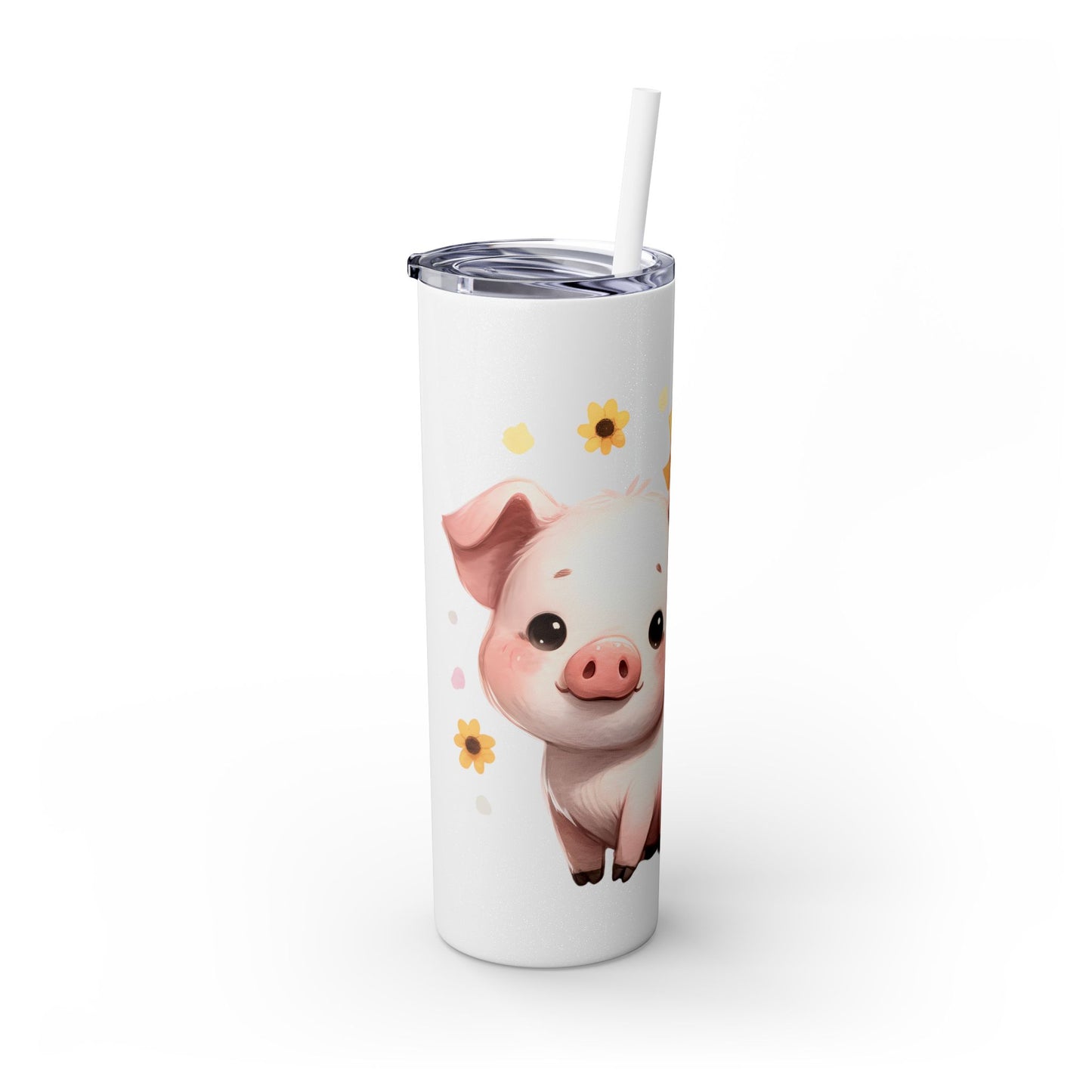 Cute Piggy Skinny Tumbler with Straw, Pig Tumbler, Sunflower Cup, Farmhouse Decor, Gift for Animal Lovers, Fun Drinkware