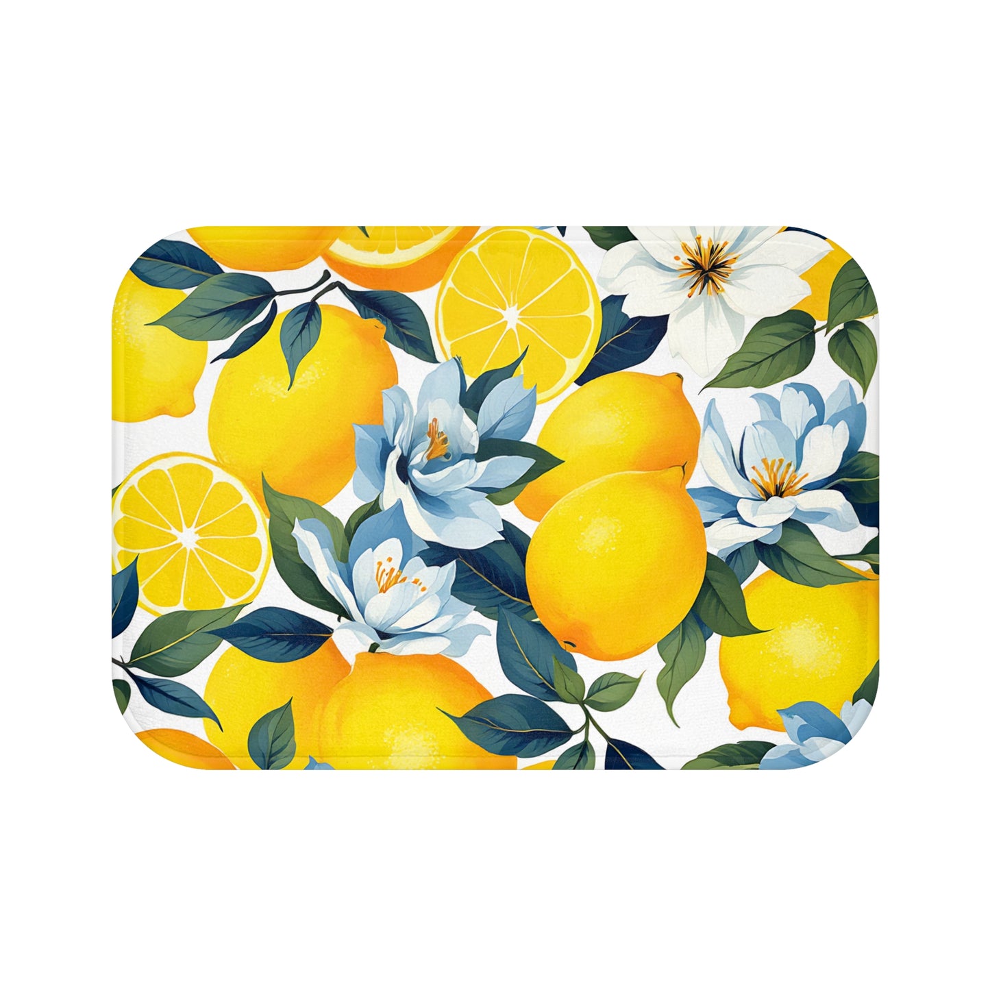 Vibrant Lemon Floral Bath Mat | Citrus Home Decor, Bathroom Accessory, Summer Vibes, Gift for Her, Kitchen Rug