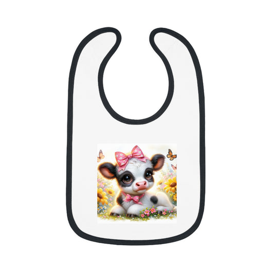 Cute Cow Baby Bib with Contrast Trim, Functional Feeding Accessory, Perfect Gift for New Parents, Baby Shower Gift, Floral Design