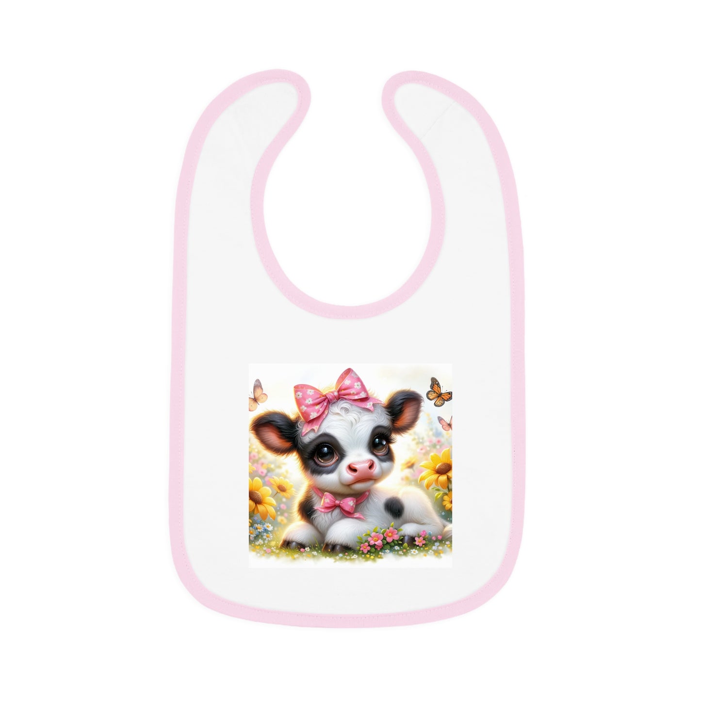 Cute Cow Baby Bib with Contrast Trim, Functional Feeding Accessory, Perfect Gift for New Parents, Baby Shower Gift, Floral Design