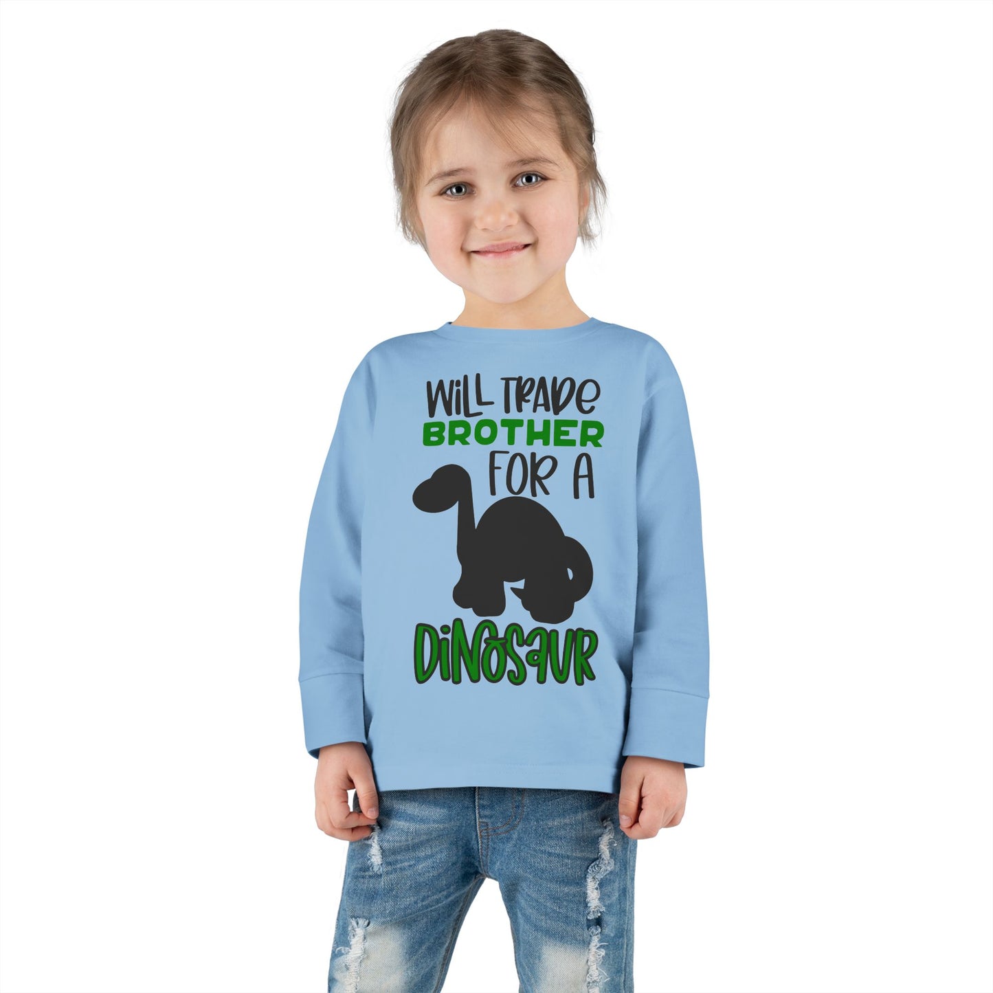 Dinosaur-Themed Toddler Long Sleeve Tee - 'Will Trade Brother for a Dinosaur', Cute Kids' Apparel, Birthday Gift, Toddler Fashion, [...]