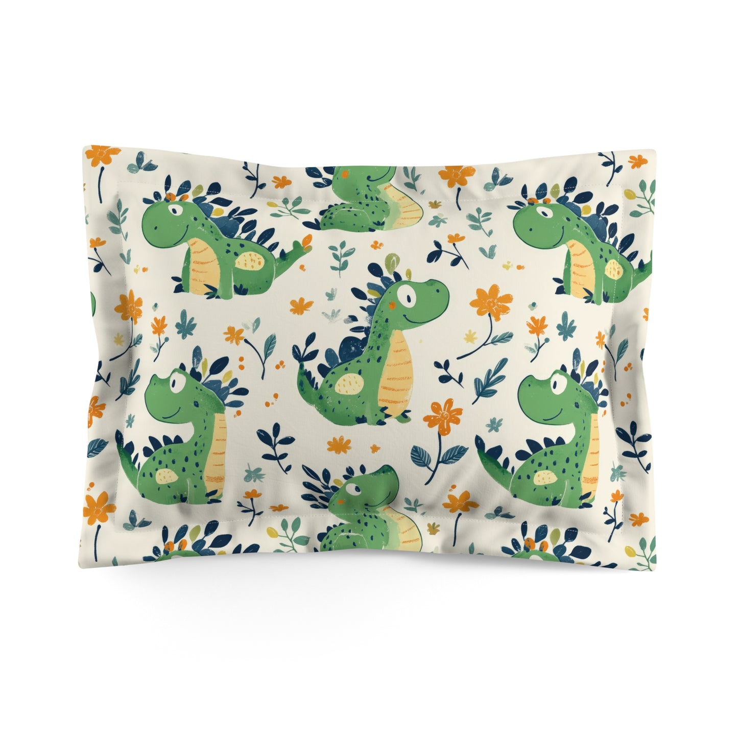 Cute Dinosaur Microfiber Pillow Sham, Kids Bedroom Decor, Nursery Bedding, Gifts for Boys and Girls, Playful Dinosaur Print
