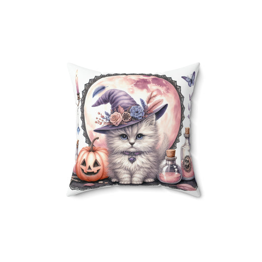 Cozy Halloween Cat Pillow, Spooky Decor, Witchy Vibe, Autumn Home Accent, Gift for Cat Lovers, Fall Celebration Cushion