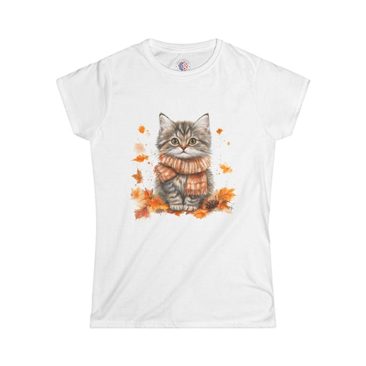 Cozy Cat Autumn Tee, Cute Cat Shirt, Fall Fashion Top, Gift for Cat Lovers, Casual Everyday Wear, Women's Tee