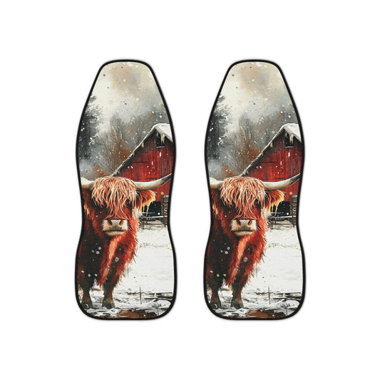 Winter Highland Cow Car Seat Covers, Cozy Auto Accessories, Farmhouse Decor, Unique Gift for Animal Lovers, Winter Road Trip Gear