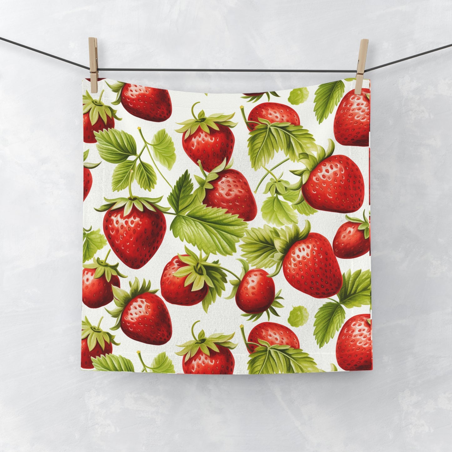 Strawberry Print Face Towel - Cute Kitchen Decor, Bathroom Accessories, Gift for Home, Eco-Friendly Towels, Summer Vibes
