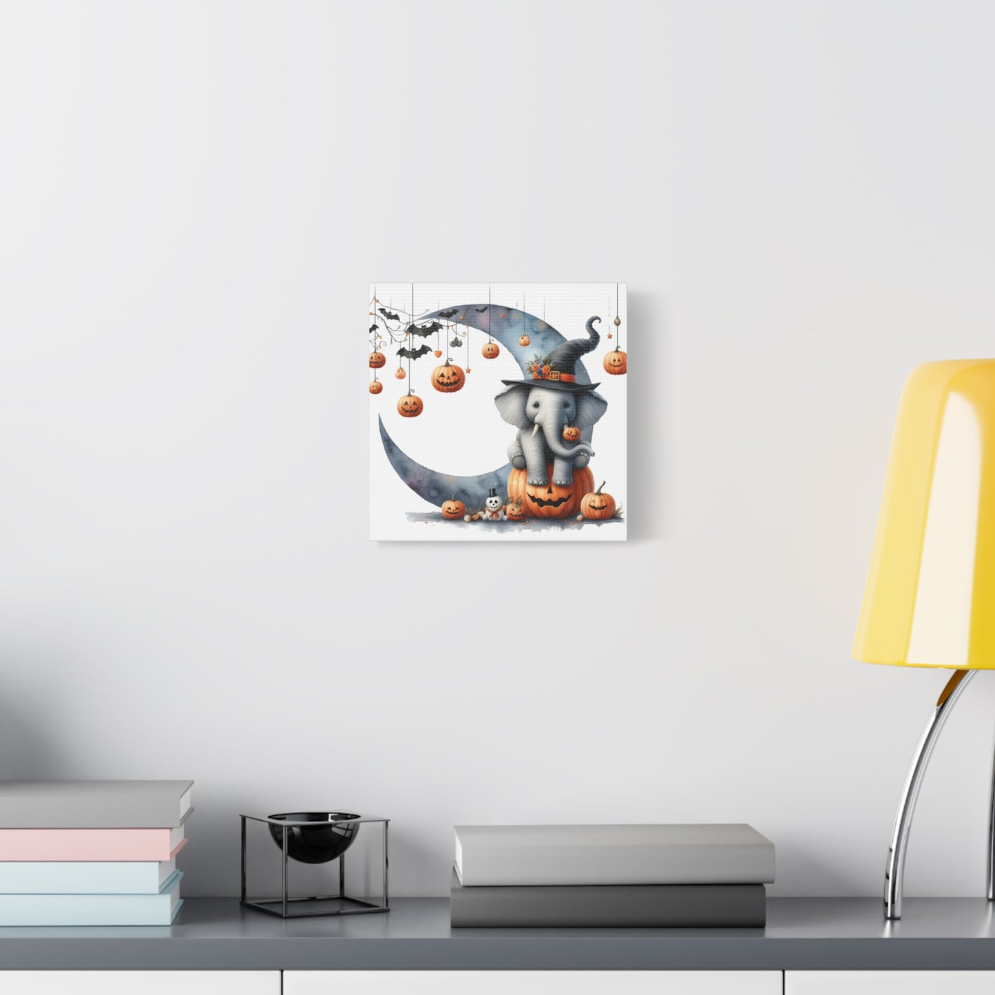 Halloween Elephant Canvas Wall Art, Cute Fall Decor, Pumpkin Elephant Print, Kids Room Decor, Seasonal Home Decoration