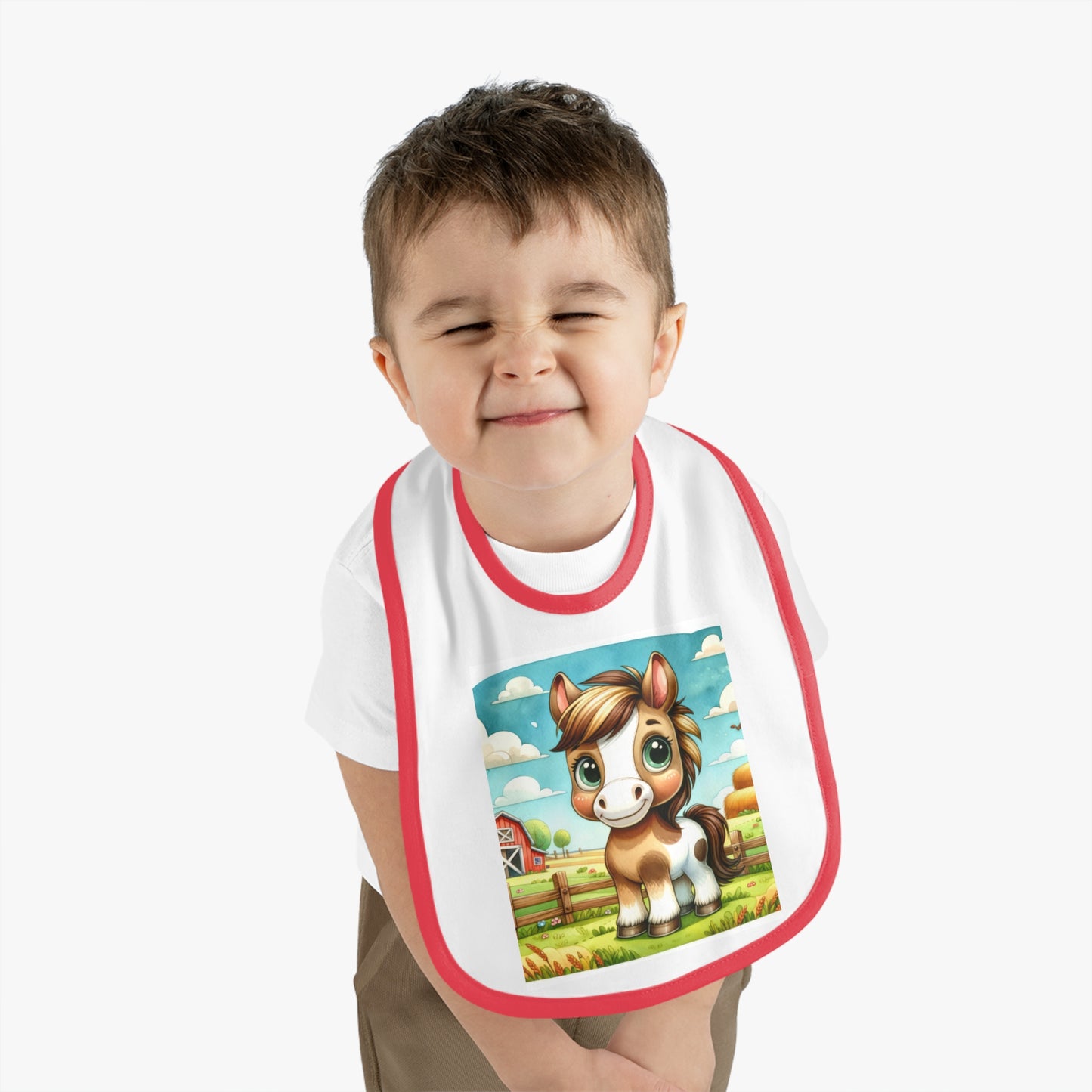 Cute Cartoon Horse Baby Bib, Adjustable Jersey Bib, Farm Animal Feeding Bib, Infant Bib, Baby Shower Gift, Toddler Bib