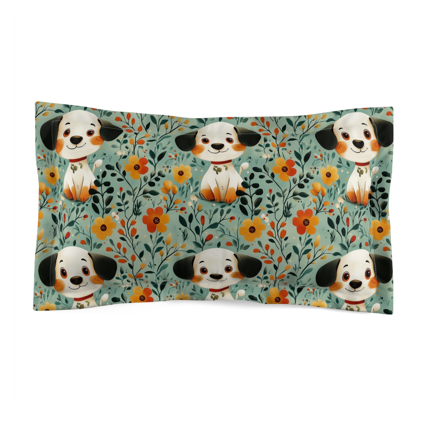Whimsical Dog Pattern Pillow Sham, Dog Lover's Decor, Floral Pet Gift, Cozy Bedroom Accessory, Cute Dog Decor