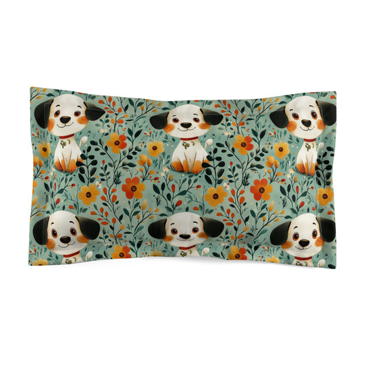 Whimsical Dog Pattern Pillow Sham, Dog Lover's Decor, Floral Pet Gift, Cozy Bedroom Accessory, Cute Dog Decor