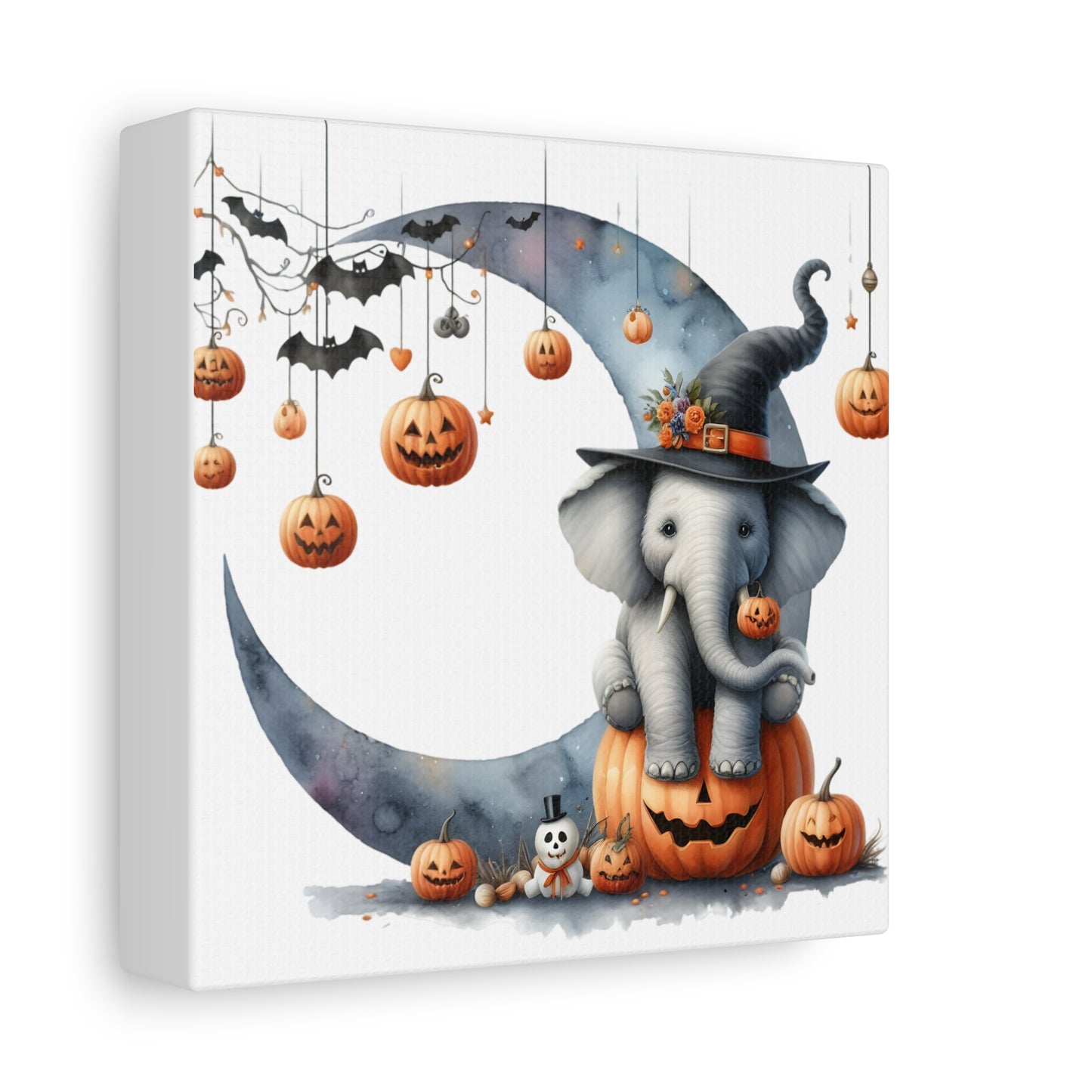 Halloween Elephant Canvas Wall Art, Cute Fall Decor, Pumpkin Elephant Print, Kids Room Decor, Seasonal Home Decoration