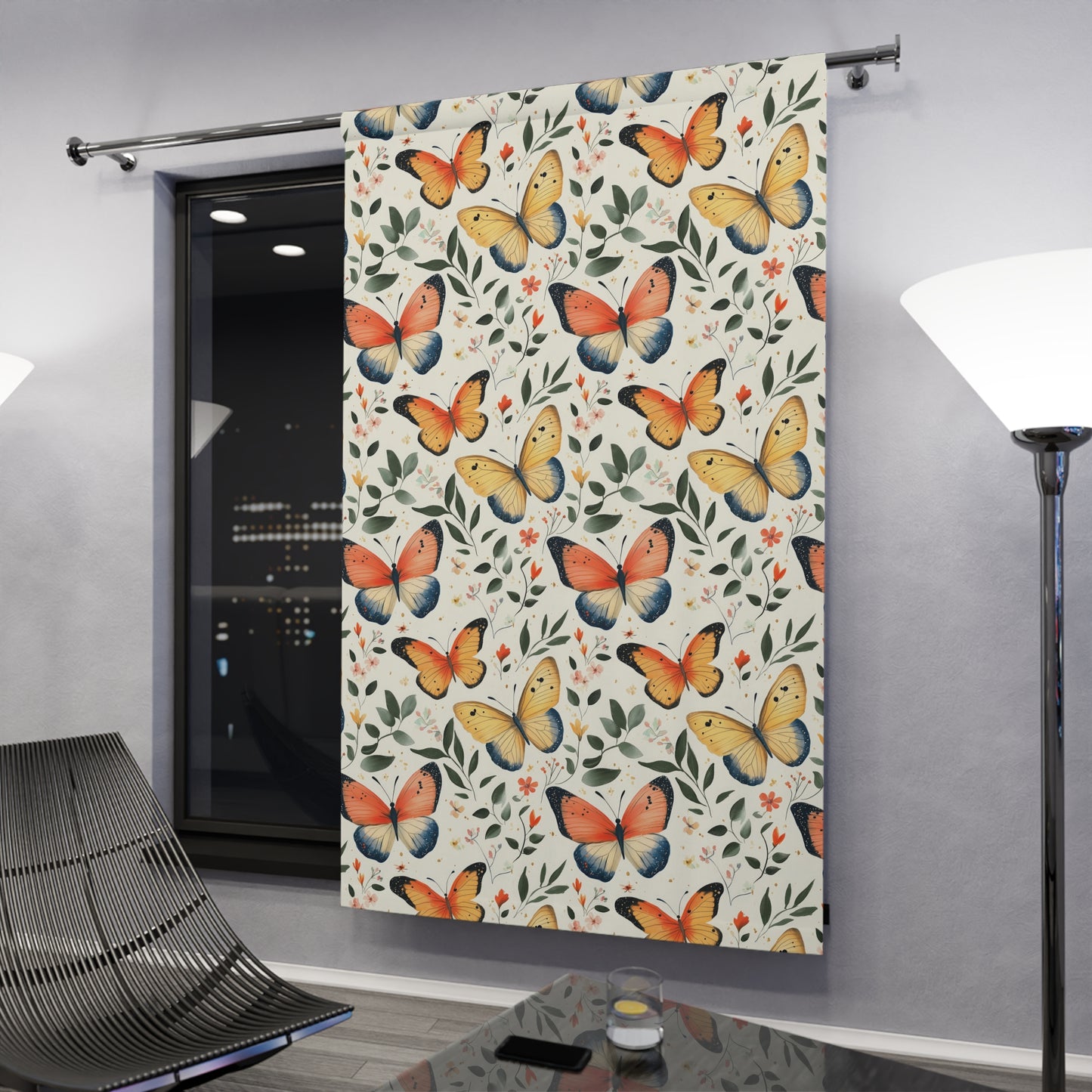 Butterfly Pattern Window Curtains, Floral Home Decor, Living Room Accessories, Nature-Inspired Hanging Panels, Spring Decor