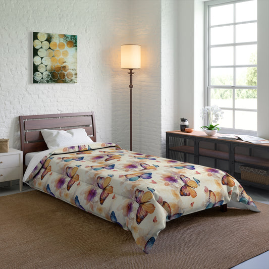 Butterfly Dreams Comforter, Cozy Home Decor, Bohemian Bedroom Accent, Gift for Nature Lovers, Spring or Summer Bedding