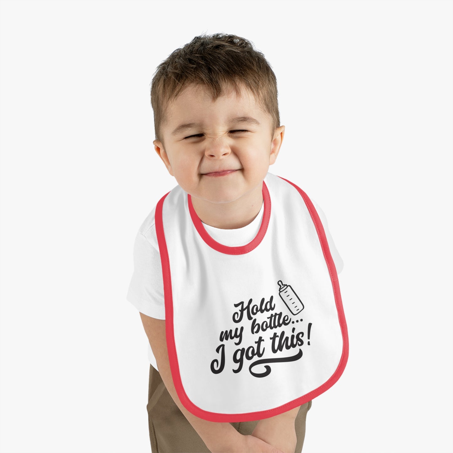 Baby Bib with Fun Quote | Cute Infants Bib | Unique Baby Shower Gift | Bib for Feeding | Baby Contrast Trim Jersey Bib | I Got This!