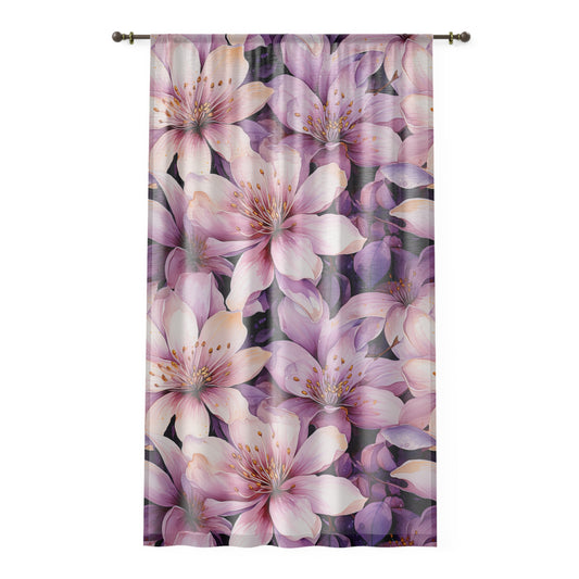 Elegant Floral Window Curtain, Soft Purple Floral Drapes, Living Room Decor, Bedroom Curtains, Spring/Summer Home Accessories