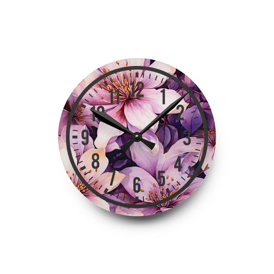 Floral Acrylic Wall Clock, Boho Home Decor, Unique Gift for Her, Modern Wall Art, Birthday, Wedding, Housewarming