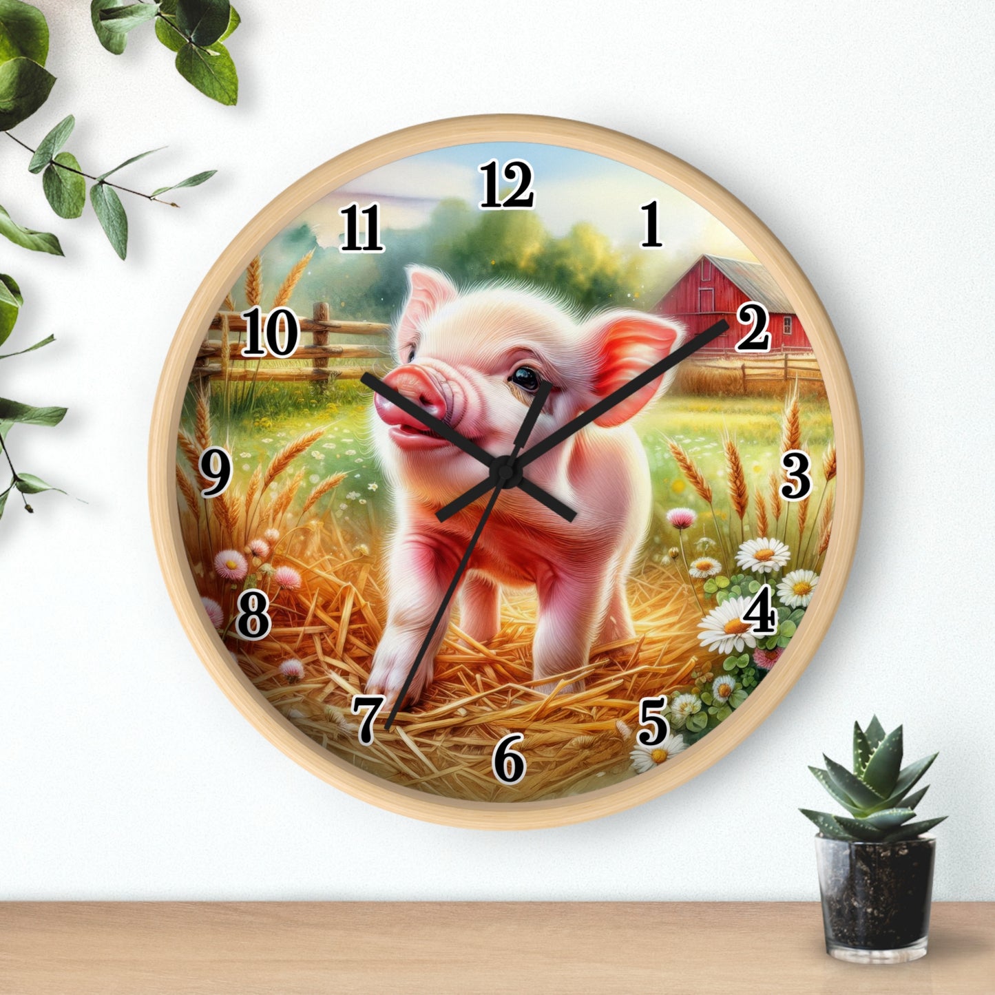 Farmhouse Pig Wall Clock, Rustic Decor, Animal Lover Gift, Country Home Accent, Kids Room Decoration