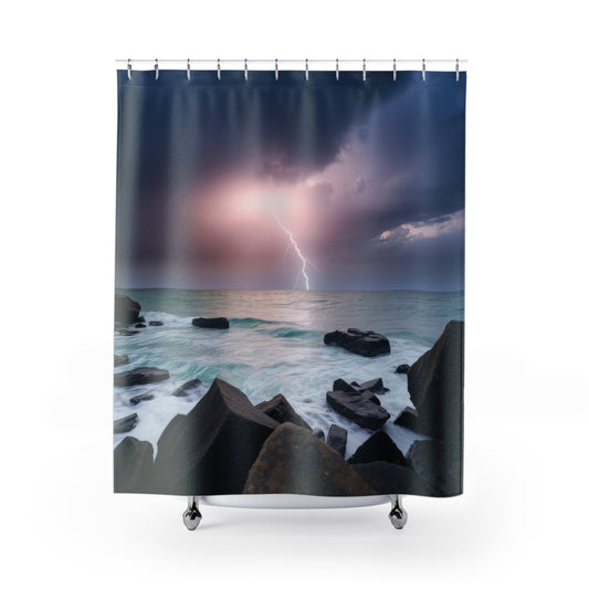 Stormy Seascape Shower Curtain, Ocean Decor for Bathroom, Coastal Vibes, Lightning Shower Curtain, Home Decor, Unique Gift