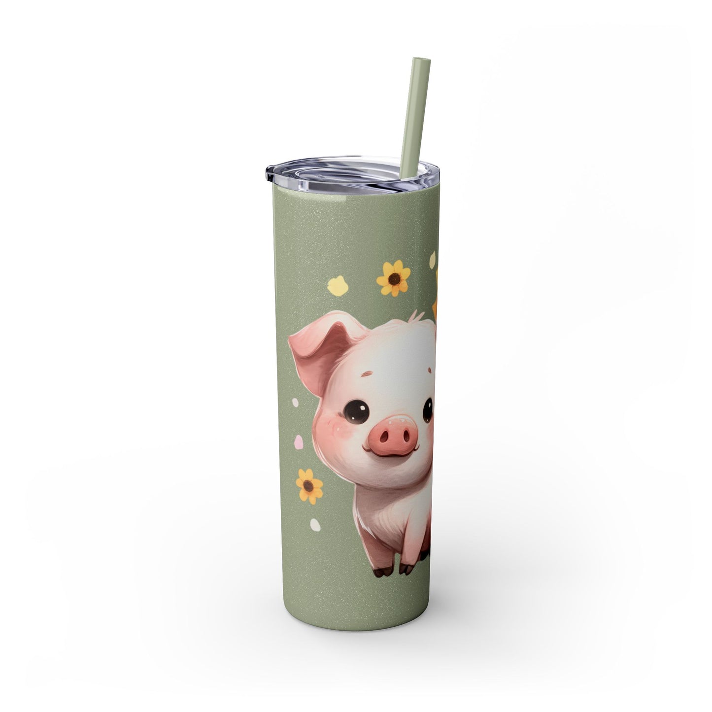 Cute Piggy Skinny Tumbler with Straw, Pig Tumbler, Sunflower Cup, Farmhouse Decor, Gift for Animal Lovers, Fun Drinkware