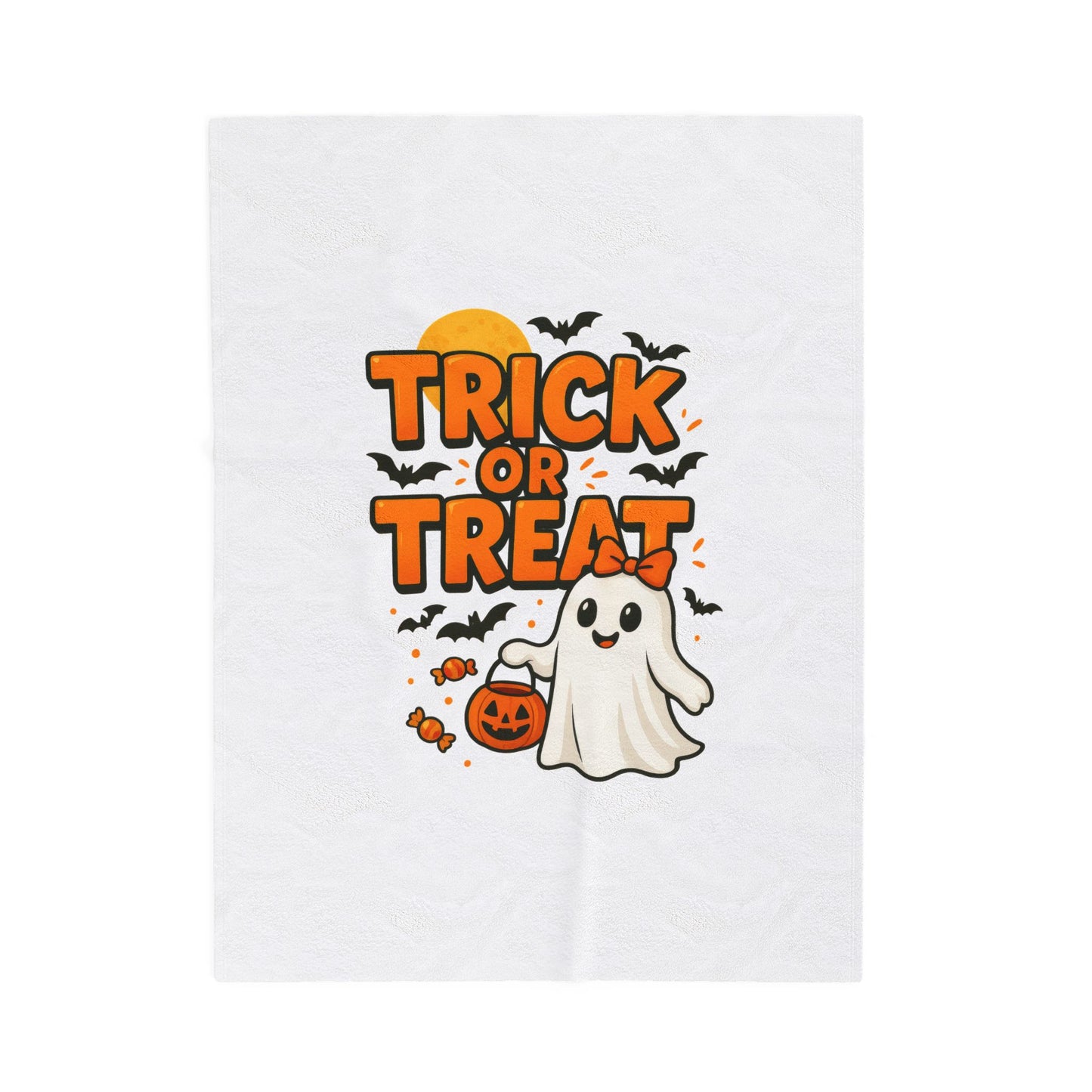 Halloween Plush Blanket, Cozy Fall Decor, Trick or Treat Throw Blanket, Spooky Season Gift, Kids Halloween Home Accessory