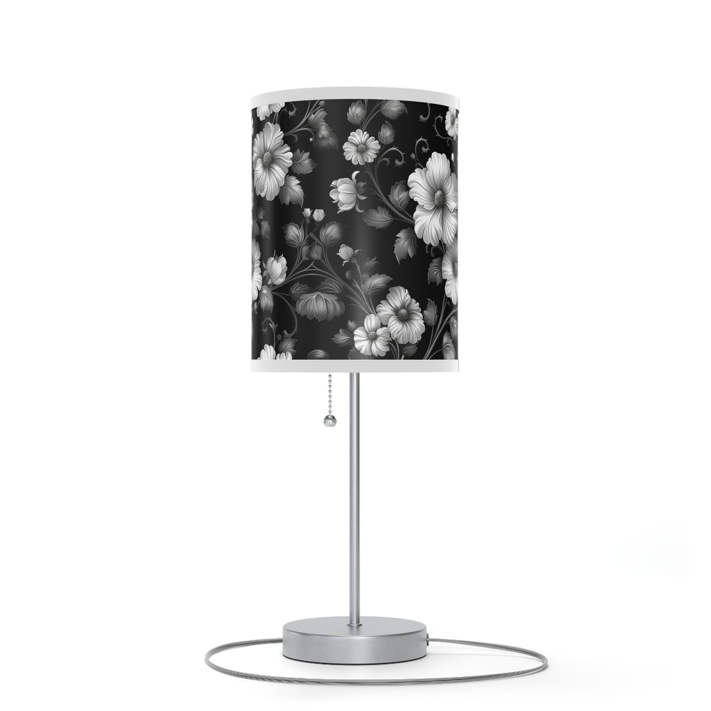 Elegant Floral Table Lamp, Modern Home Decor, Bedroom Lighting, Living Room Accent, Gift for Her, Black and White Style