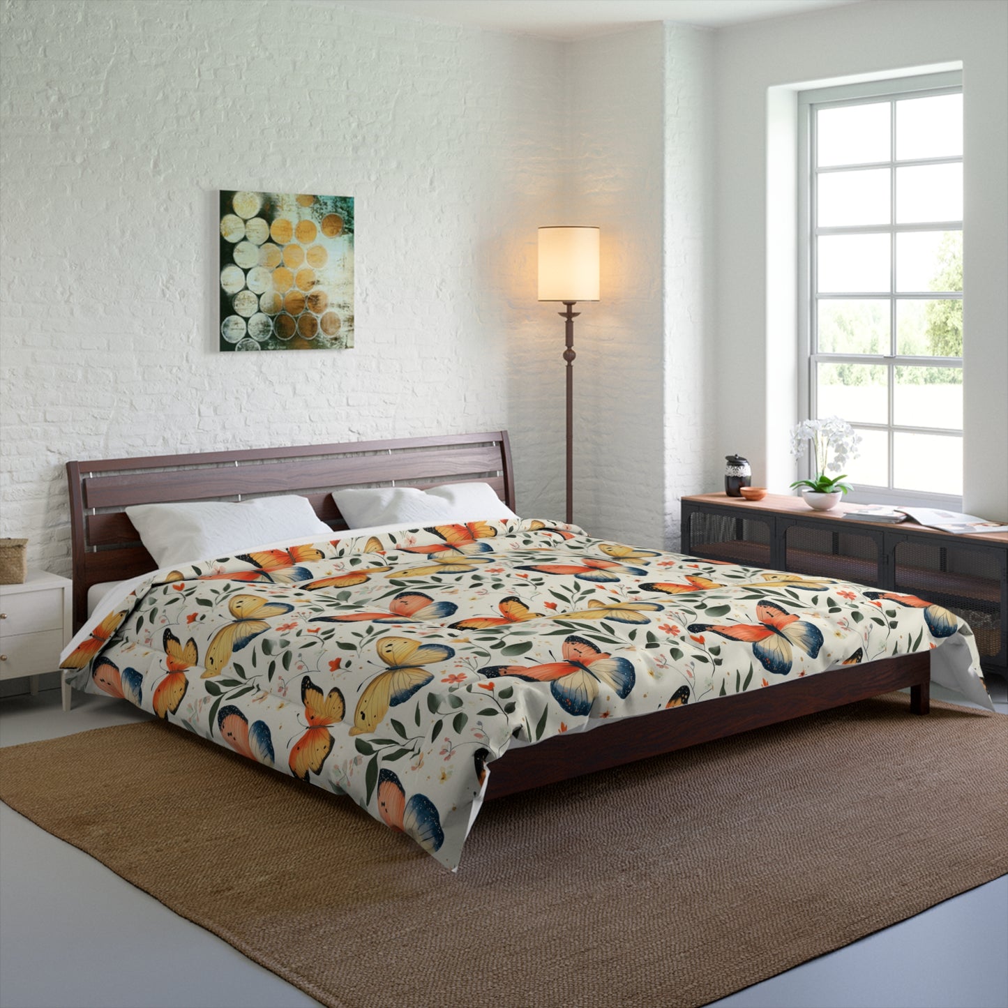 Butterfly Floral Comforter - Cozy Blanket for Home Décor, Bedroom Essentials, Gift for Nature Lovers, Spring Decor, Kids Room Bedding