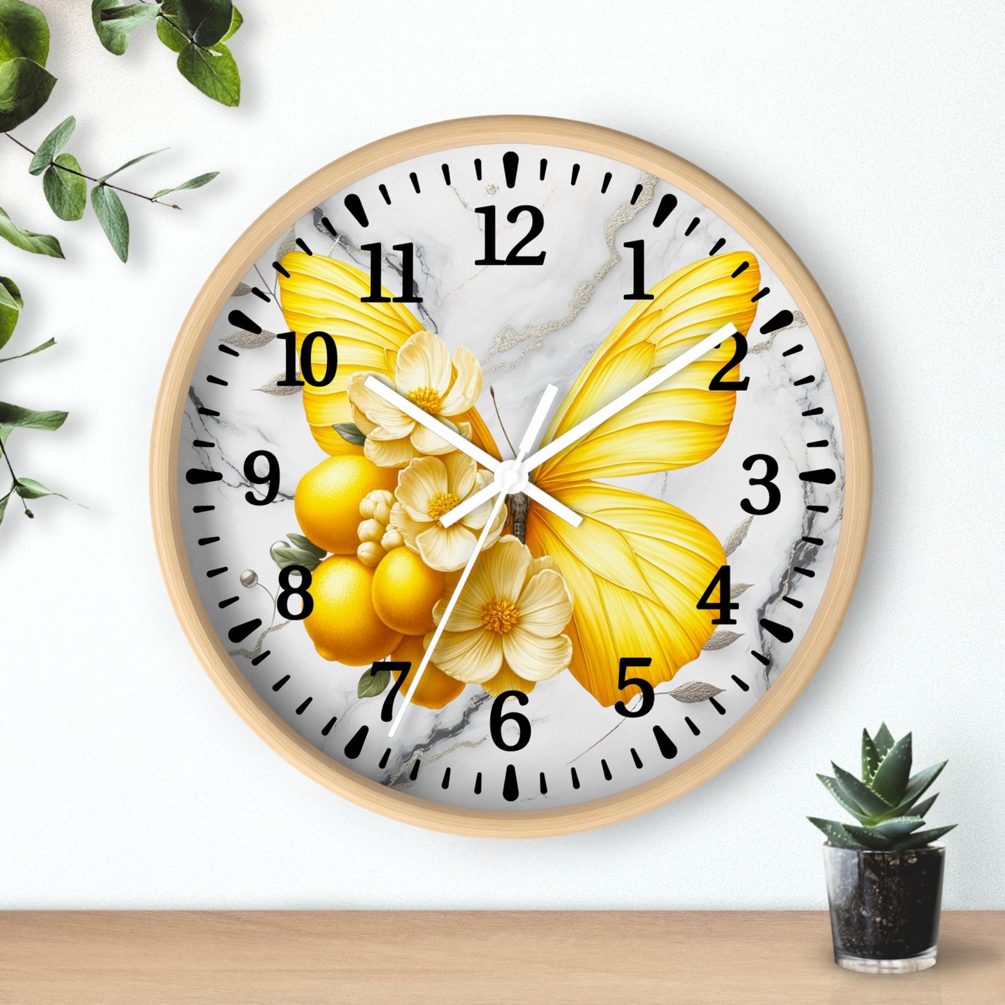 Elegant Yellow Butterfly Wall Clock, Home Decor, Modern Timepiece, Gift for Her, Spring Decoration, Unique Wall Art