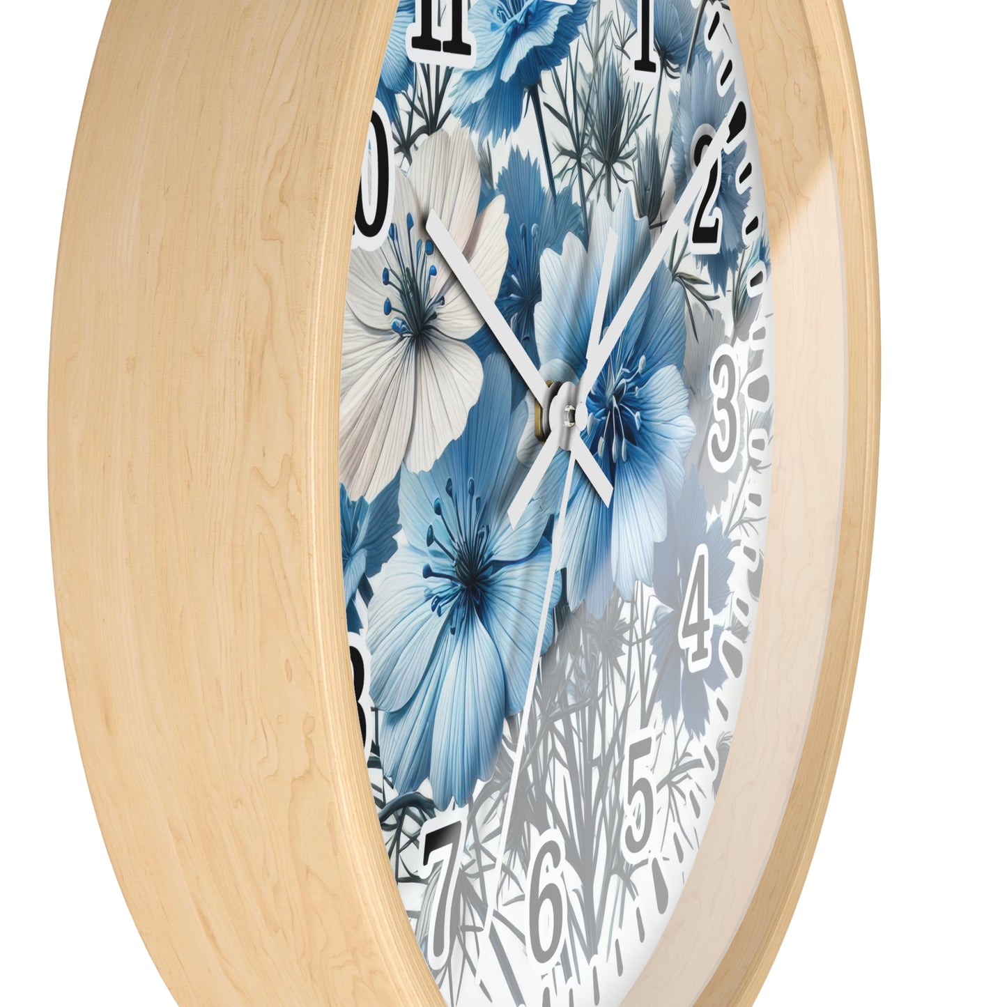 Floral Blue Wall Clock - Elegant Home Decor, Timeless Gift, Stylish Timepiece, Flower-Inspired Design, Perfect for Housewarming