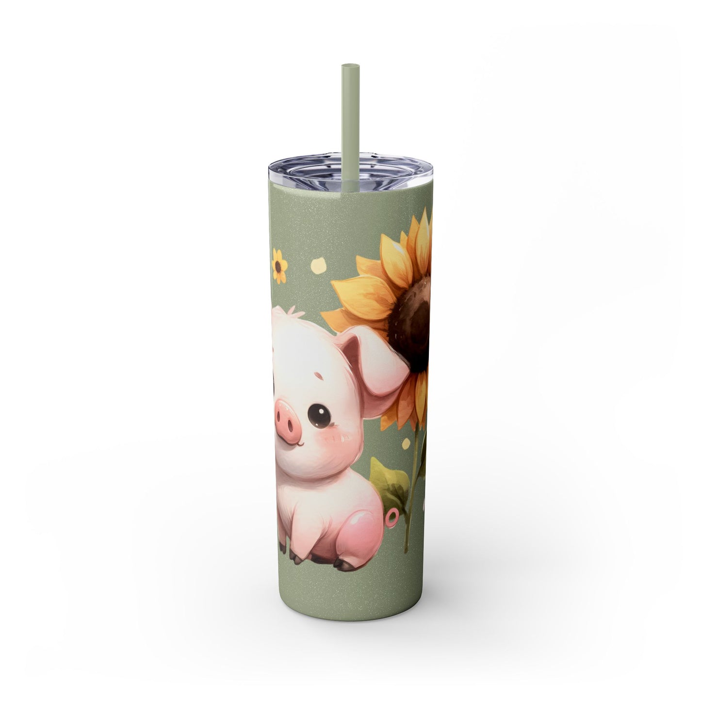 Cute Piggy Skinny Tumbler with Straw, Pig Tumbler, Sunflower Cup, Farmhouse Decor, Gift for Animal Lovers, Fun Drinkware