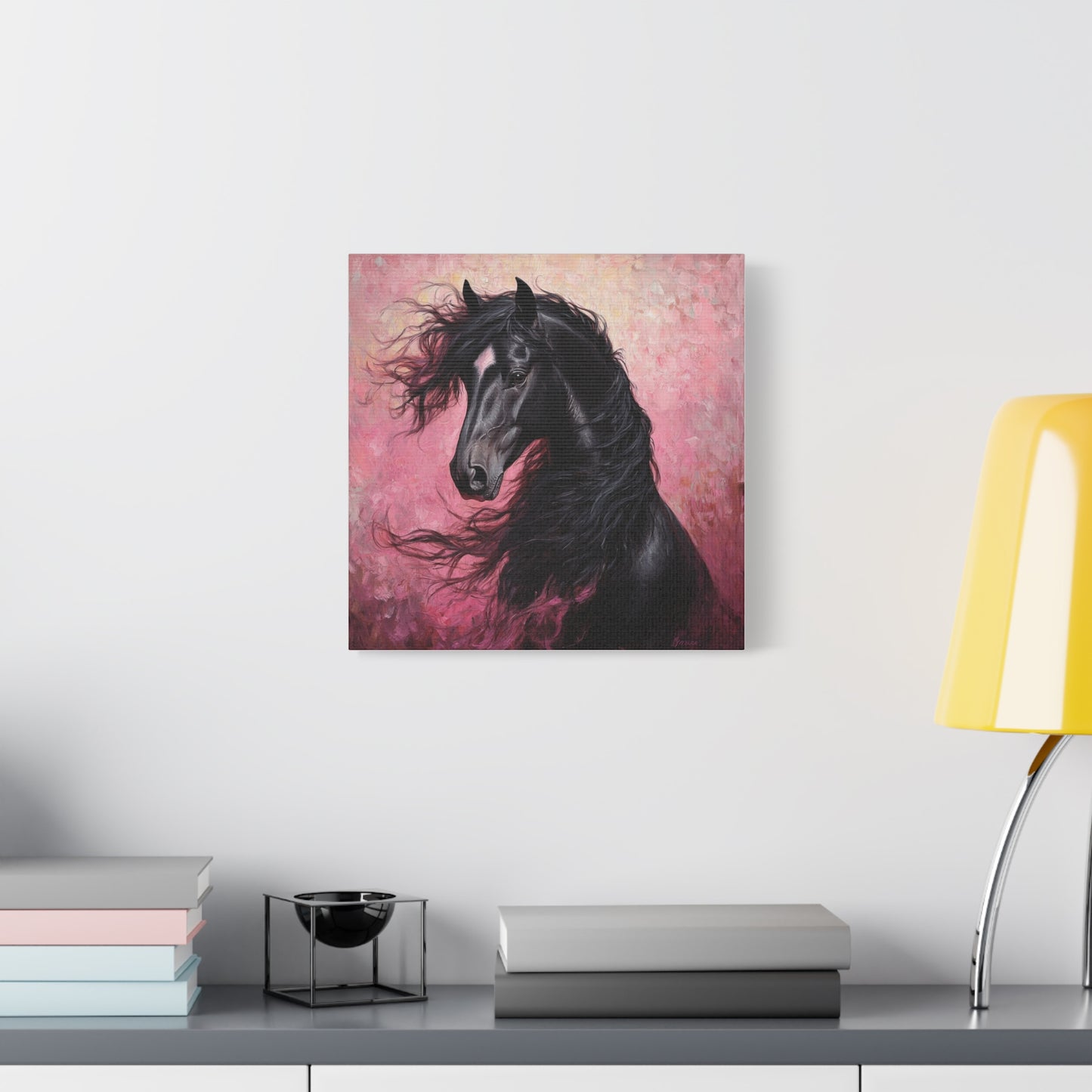 Black Horse Framed Canvas Wall Art, Equine Decor, Equestrian Gift, Horse Lover Home Decor, Rustic Wall Art, Animal Painting