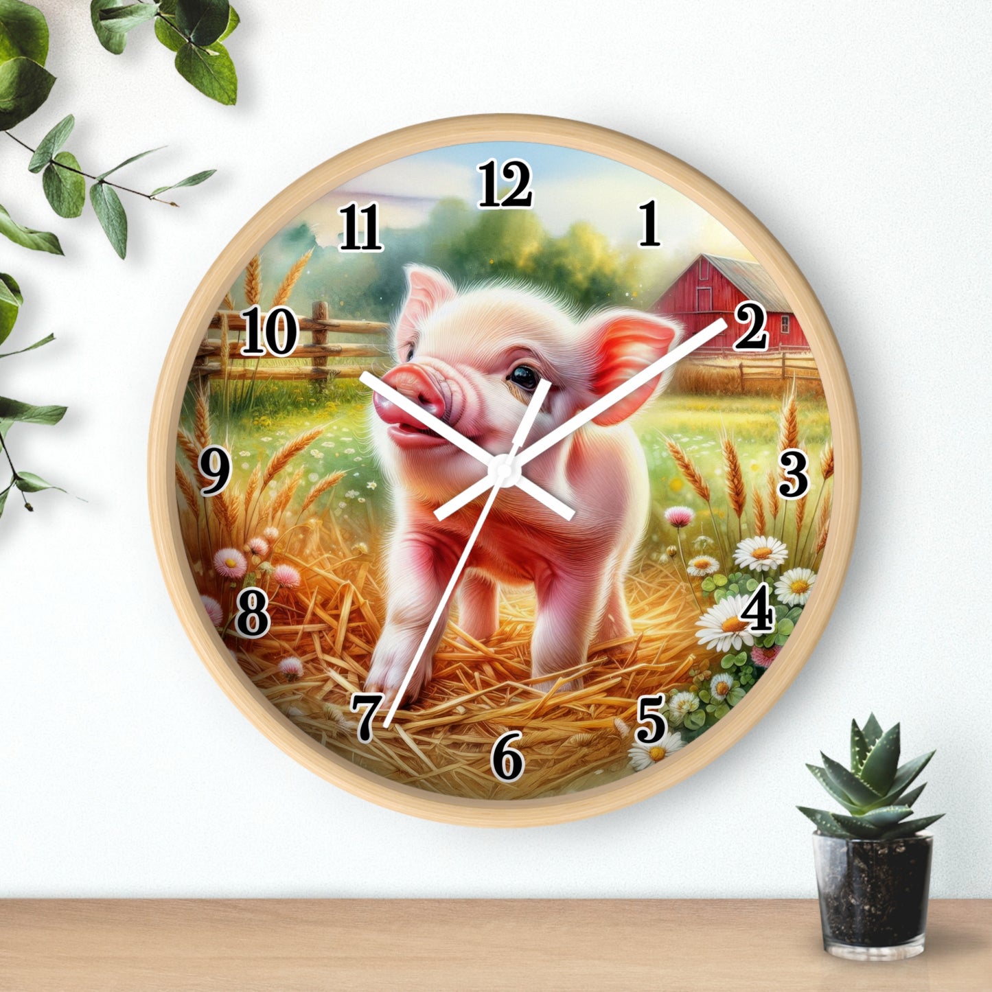 Farmhouse Pig Wall Clock, Rustic Decor, Animal Lover Gift, Country Home Accent, Kids Room Decoration