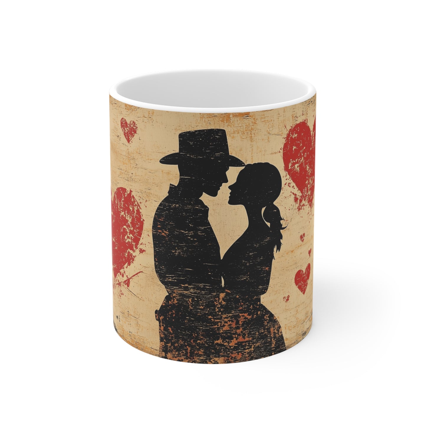 Romantic Cowboy Mug, Love Gift for Couples, Heart Design Coffee Cup, Anniversary Present, Rustic Decor