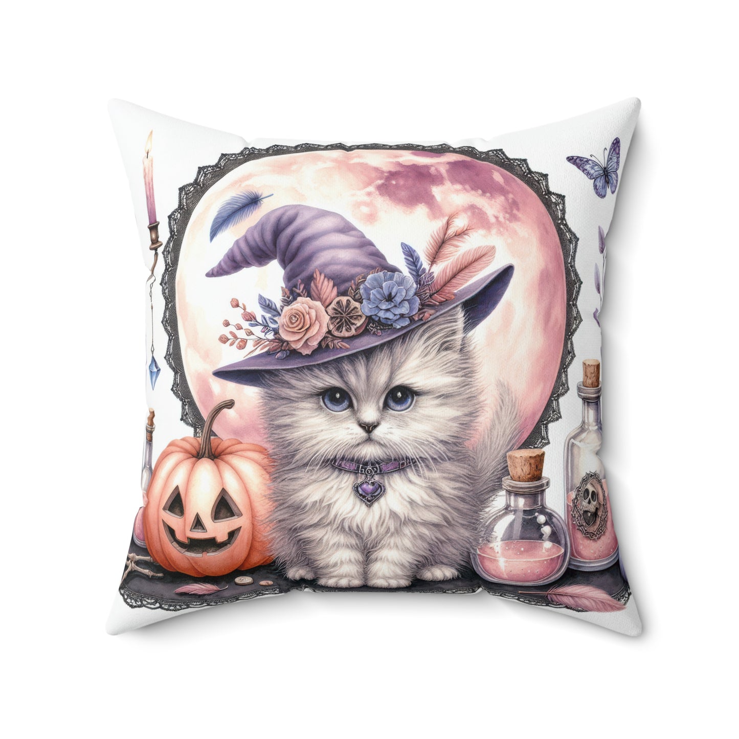 Cozy Halloween Cat Pillow, Spooky Decor, Witchy Vibe, Autumn Home Accent, Gift for Cat Lovers, Fall Celebration Cushion