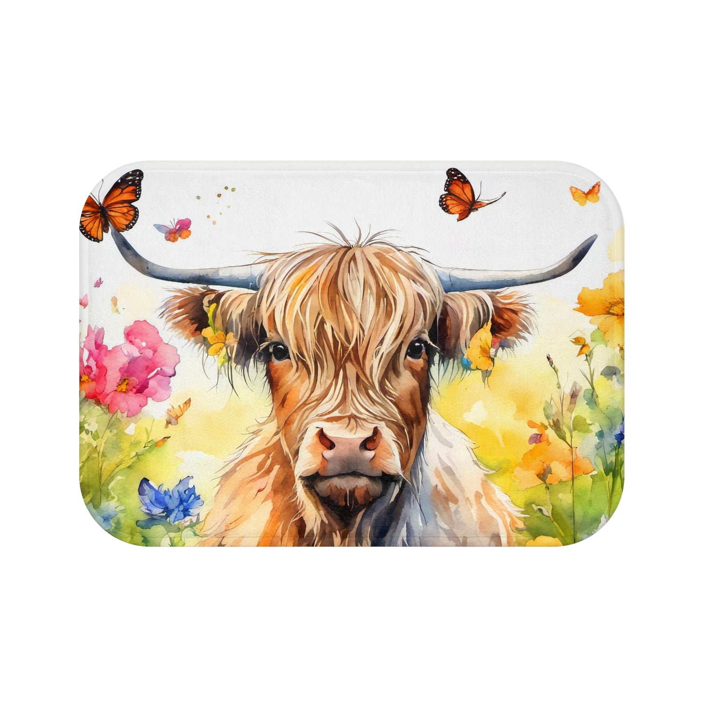 Whimsical Cow Bath Mat | Farmhouse Decor, Bathroom Accessory, Floral Design, Gift for Animal Lovers, Bathroom Mat