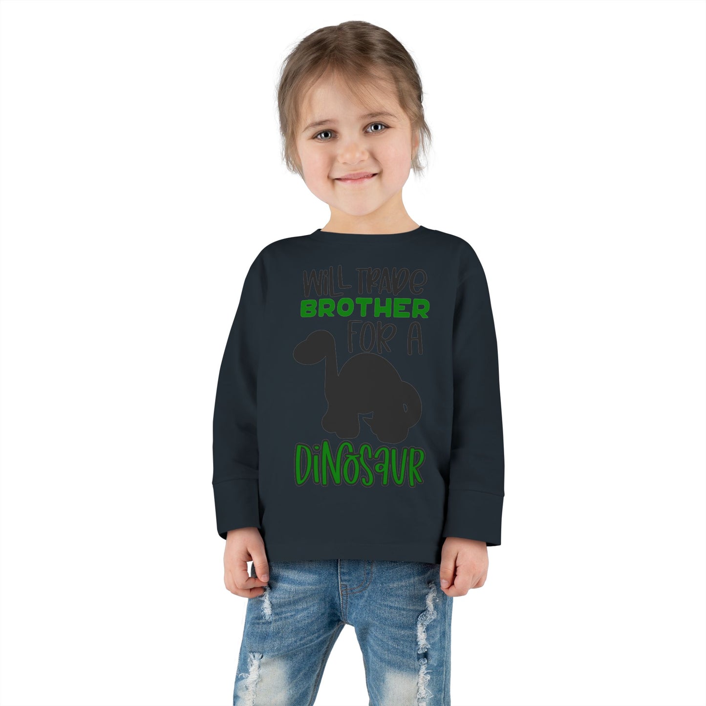Dinosaur-Themed Toddler Long Sleeve Tee - 'Will Trade Brother for a Dinosaur', Cute Kids' Apparel, Birthday Gift, Toddler Fashion, [...]