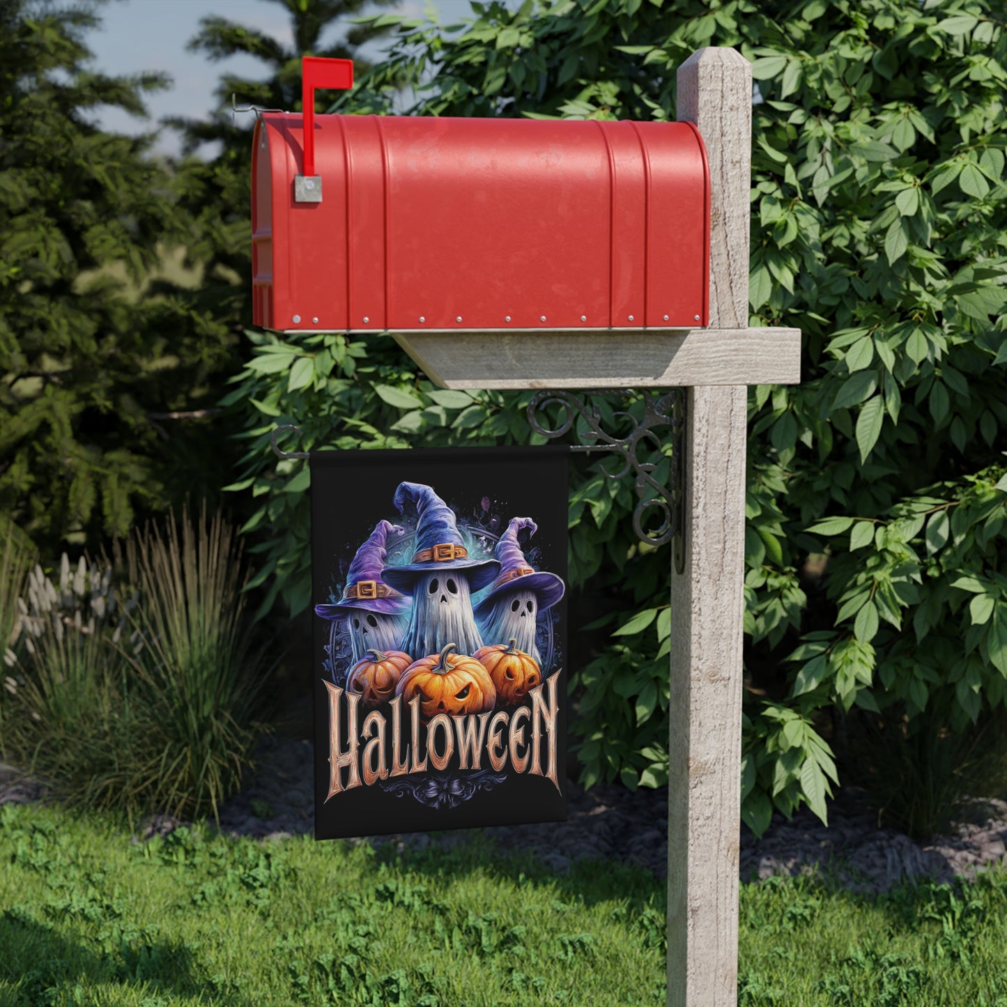 Halloween Garden Flag, Outdoor Decor, Fall Yard Decoration, Spooky Home Accent, Pumpkin Ghost Banner