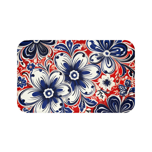 Floral Pattern Bath Mat | Bathroom Décor, Non-Slip Mat, Vintage Style, Floor Rug, Gift for Home