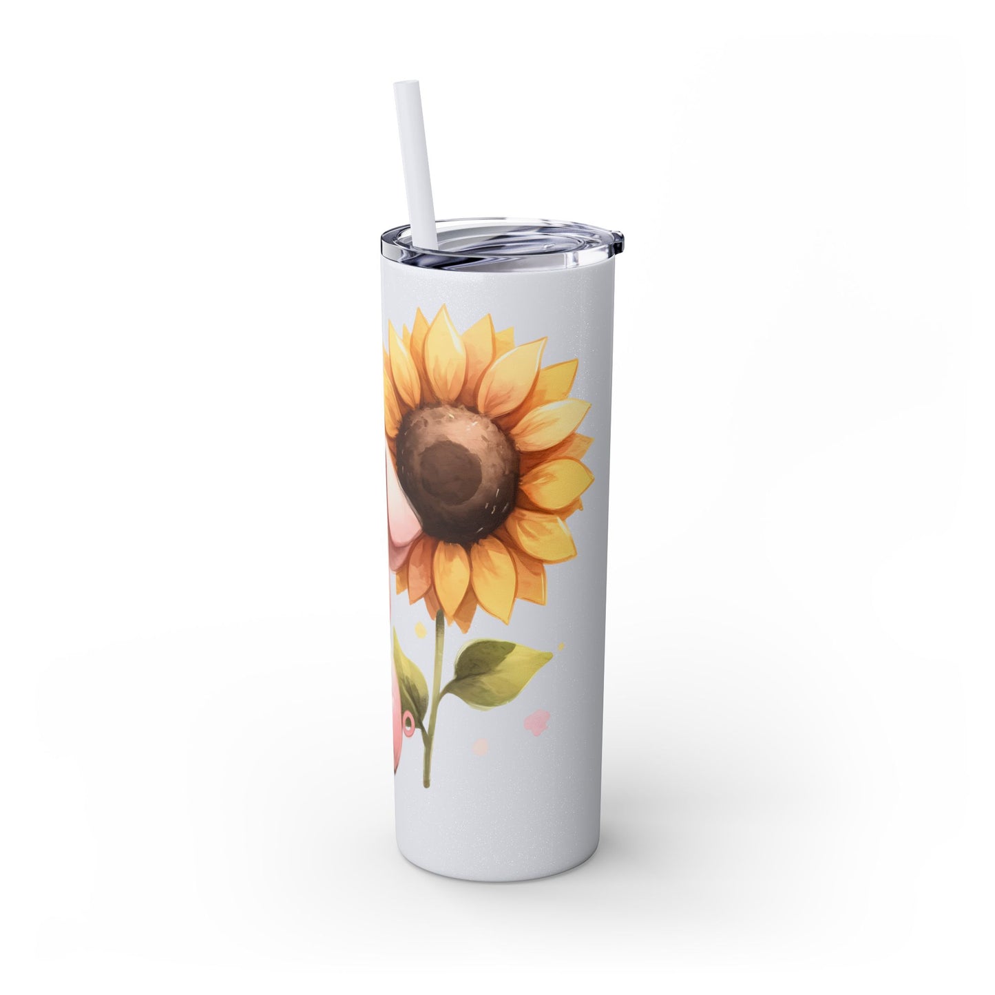 Cute Piggy Skinny Tumbler with Straw, Pig Tumbler, Sunflower Cup, Farmhouse Decor, Gift for Animal Lovers, Fun Drinkware