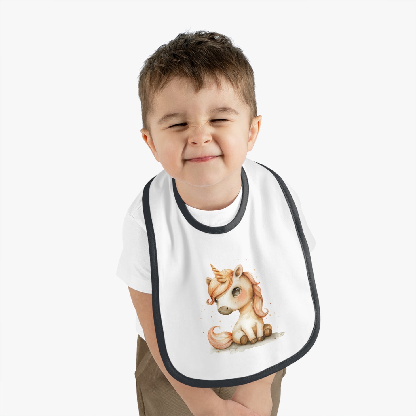 Unicorn Baby Bib with Contrast Trim | Cute Bib for Infants, Toddler Feeding, Gift for Baby Showers, Nursery Decor, Fun Mealtime Essential