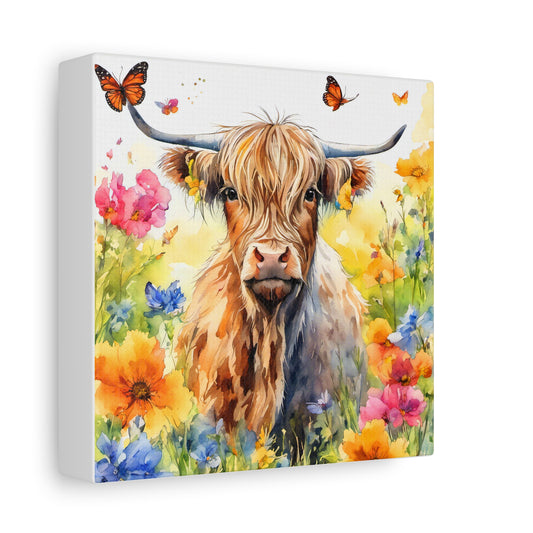 Colorful Highland Cow Canvas Wall Art with Butterflies and Flowers, Farmhouse Decor, Spring Home Decoration, Gift for Cow Lovers, [...]