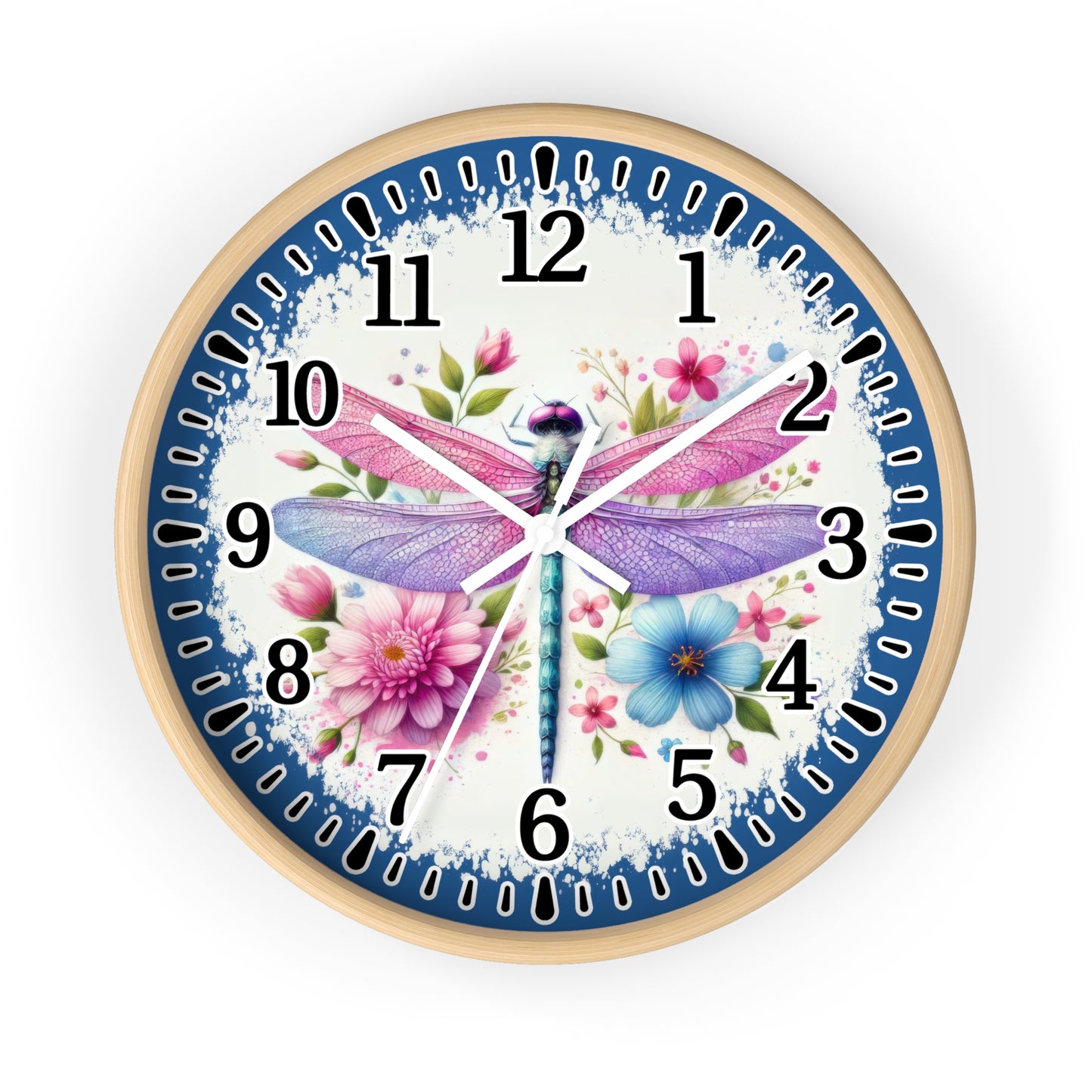 Floral Dragonfly Wall Clock, Nature-Inspired Decor, Home Office Gift, Kitchen Wall Art, Spring Decor, Unique Clock Design