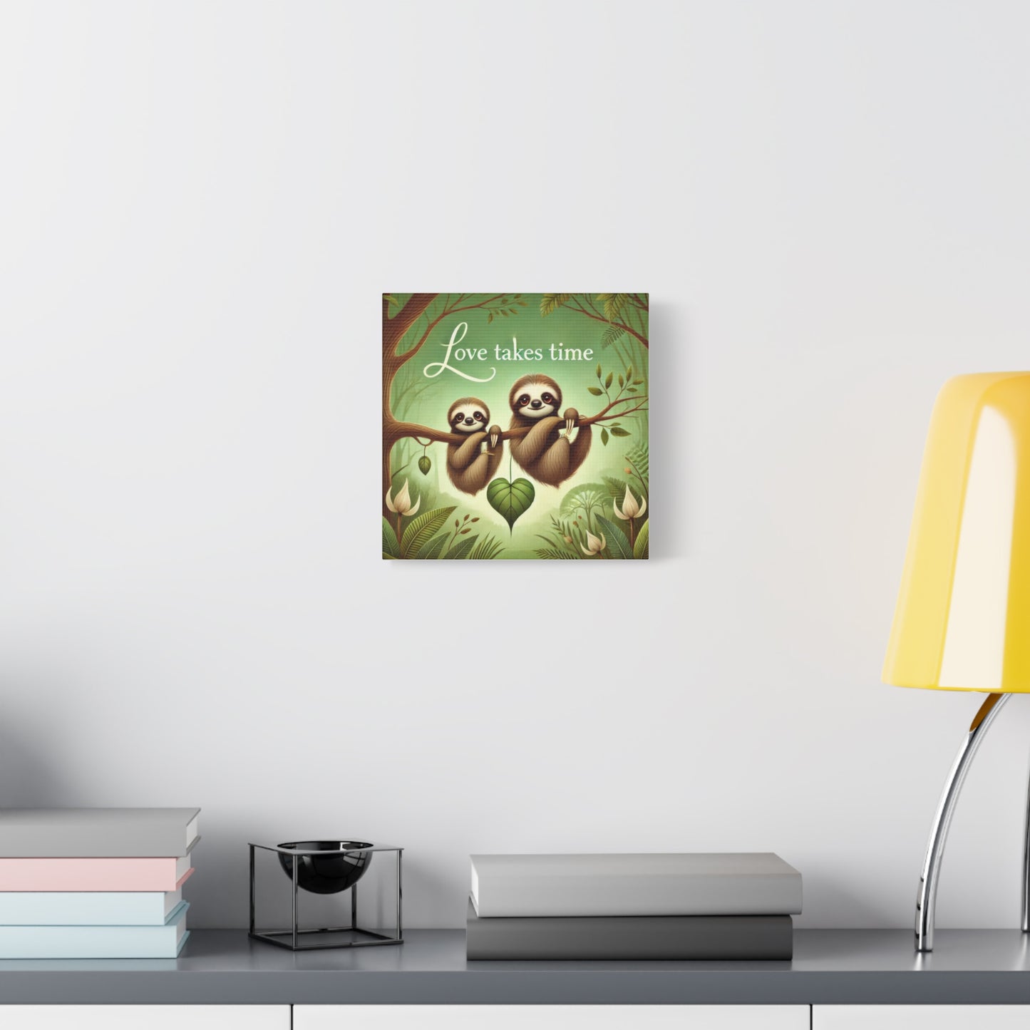 Sloth Love Canvas Wall Art, Cute Nursery Decor, Animal Illustration, Gift for Sloth Lovers, Children's Room, Love Takes Time Quote